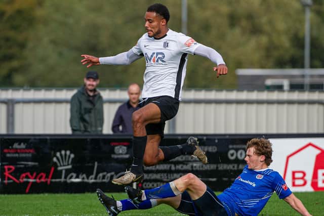 Tyrone Lewthwaite scored twice as Corby Town won 5-1 at Shepshed Dynamo on Tuesday (Picture: Jim Darrah)