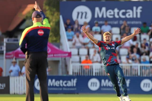 David Willey celebrates the dismissal of Dan Mousley (Picture: Peter Short)