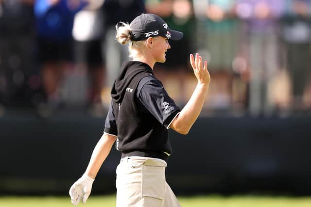 The Burton Latimer ace acknowledges the crowd after her eagle at 11