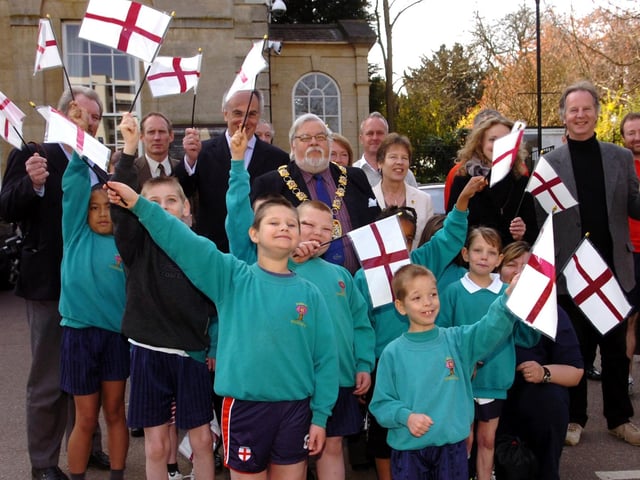 Wellingborough council office St Georges flag rising event. 23 April 2010