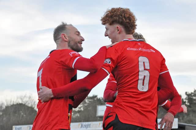 Will Glennon celebrates after netting Kettering's opener from the penalty spot (Picture: Peter Short)