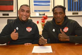 Kettering Town owner George Akhtar (left) and Nile Ranger (Picture courtesy of Kettering Tow FC)