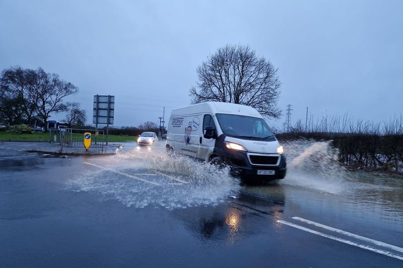 Flooding at the Fourways roundabout A6003 Uppingham Road