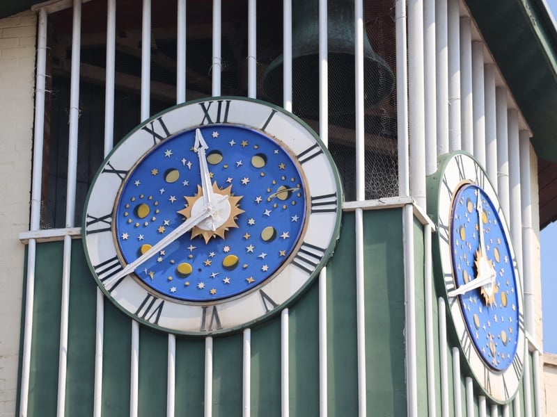 The iconic clock in Corby town centre