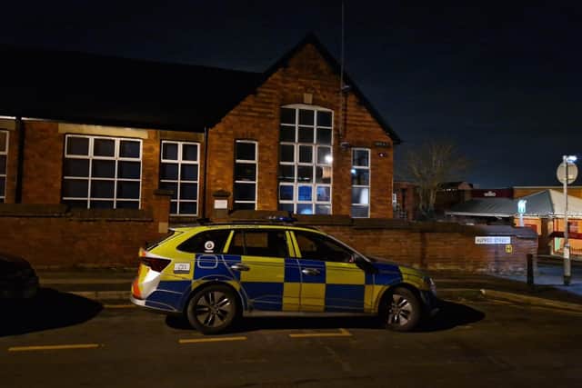 A police car outside Alfred Lord Tennyson Primary School, on the corner of Alfred Street and College Street in Rushden town centre/National World