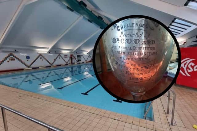 Kettering Swimming Pool and, inset, the Royal Edward Challenge Cup