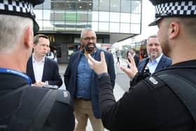 Home Secretary James Cleverly visited Corby Town Centre today