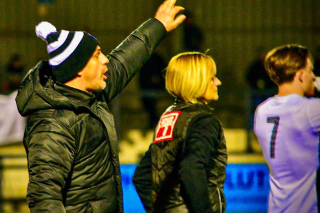 Leon Mettam issues instructions from the sidelines against Wellingborough Town (Picture: Elizabeth Farr)