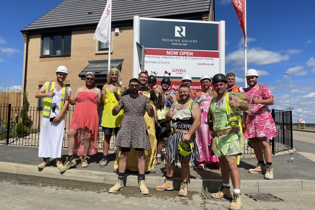 We don't even know where to start with these guys..! Big-hearted builders have spent all day at Priors Hall in Corby dressed like this to raise thousand for Florence. Feast your eyes!