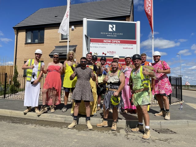 We don't even know where to start with these guys..! Big-hearted builders have spent all day at Priors Hall in Corby dressed like this to raise thousand for Florence. Feast your eyes!