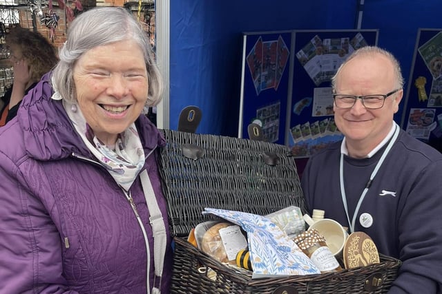 People attend Rushden's St George's Day market on Saturday