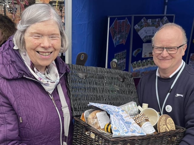People attend Rushden's St George's Day market on Saturday