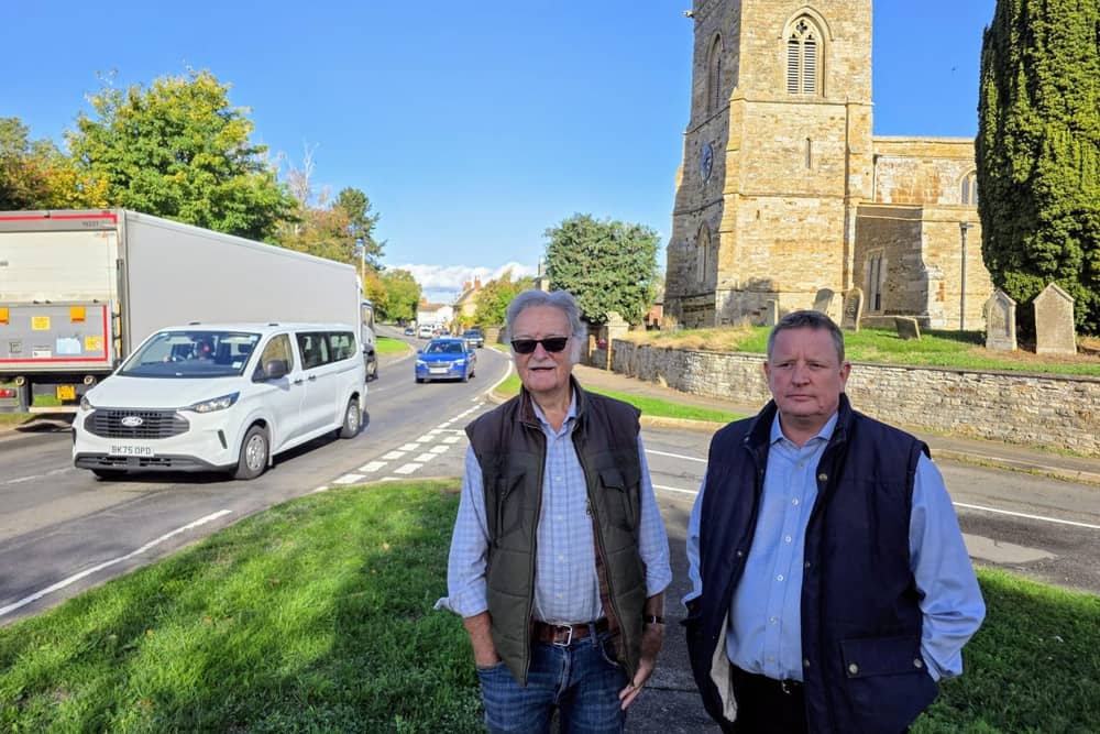 Veteran Isham bypass campaigner Graham Rait and Andrew Tidbury chairman of Isham Parish Council /IMG