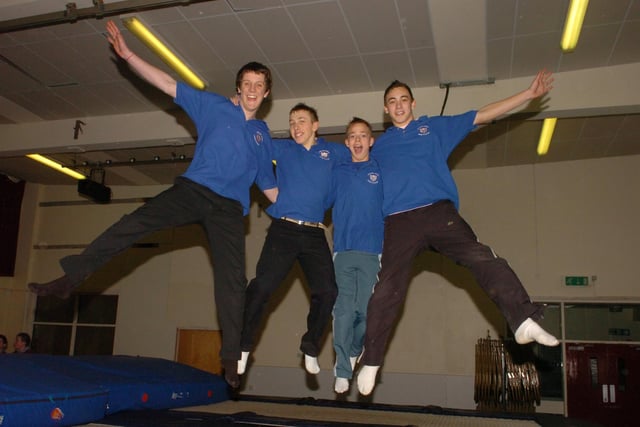 Raunds Manor School trampoline comp winners
L-r: Rob Lewis, Joel Beardmore, James Wood, and Liam Bulmer.
 February 2007