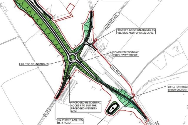 The Hill Top/Furnace Lane crossroads outside Little Harrowden would be replaced with a roundabout