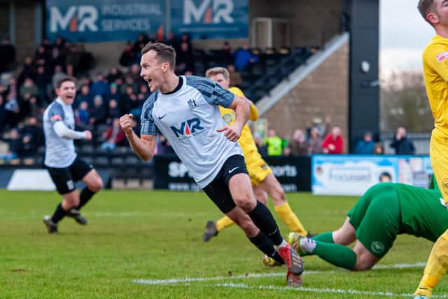 Toby Hillard celebrates making it 2-2 versus Harborough (Picture: Jim Darrah)