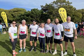 The RTSUK team on Sunday's Great South Run, with RTS chairman Jo Mullins (left) and Stanwick resident Jimmy James (second from left)