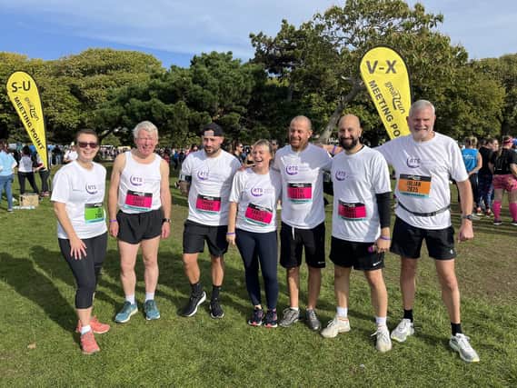 The RTSUK team on Sunday's Great South Run, with RTS chairman Jo Mullins (left) and Stanwick resident Jimmy James (second from left)