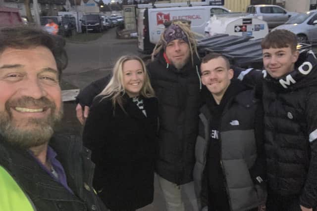 Nick Knowles, presenter of DIY SOS with Jackie, Colin, Jordan and Kyle Hutchison earlier this year