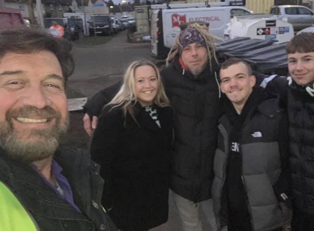 Nick Knowles, presenter of DIY SOS with Jackie, Colin, Jordan and Kyle Hutchison earlier this year