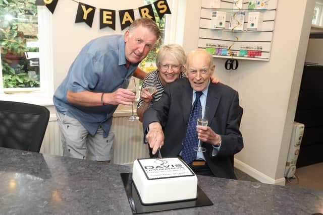 Davis Optometrist, independent opticians, celebrate the 60th anniversary of the Kettering business
Founder Rodney Davis with his children Jeremy and Kim