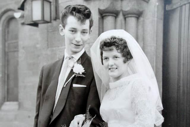 Bryn Morgan and wife Martha Morgan were married in the Church of Scotland, Corby in 1960