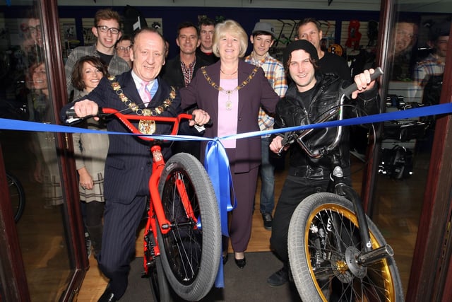 Wellingborough, Cyclelife cycle shop opens: Mayor and Mayoress Ken & Jean Harrington, along with Pro-BMX rider Nik Ford, open the shop in style. 2012