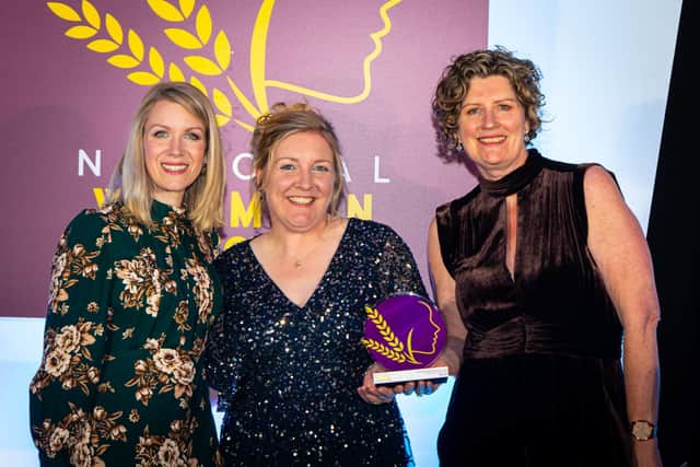 Award host and comedian Rachel Parris with Milly Fyfe and Sarah Dean of Noble Food