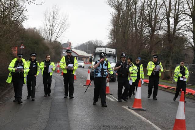 Officers from Northants Police move in to clear protesters