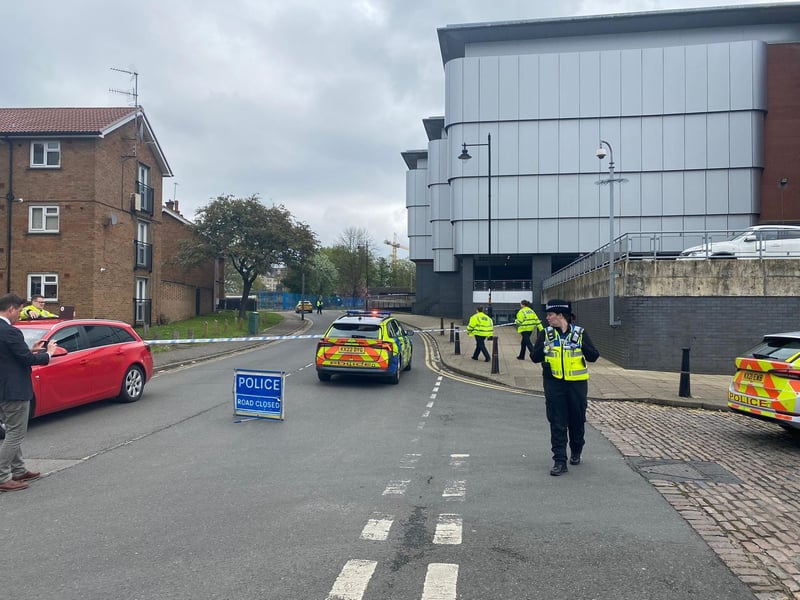 Police have a number of roads around the Spring Boroughs building site cordoned off.