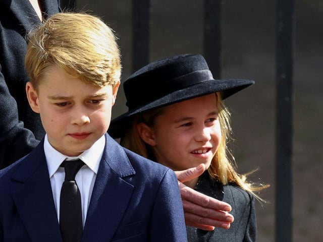 Prince George and Princess Charlotte seen after the State Funeral of Queen Elizabeth II at Westminster Abbey