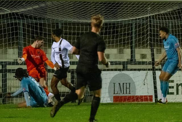 Corby take the lead through an own goal (Picture: Jim Darrah)