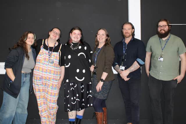 Mae Stephens with staff at Tresham College