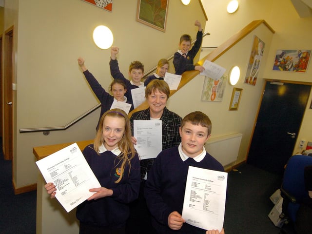 Celebrating a good Ofsted report, February 2010. Head teacher Sue Fennell with, back, Tanaya Mayoh, 12, Lewis Kerfoot, 12, Meghan Perry, 12, and Shay McEvoy, 12. Front, Jenna Limmage, 12, and William Fardell, 12