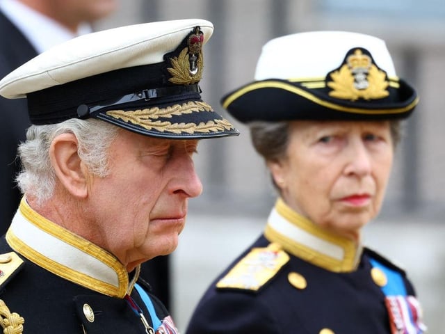 King Charles III and Princess Anne, the Princess Royal walked together on the route to Westminster Abbey