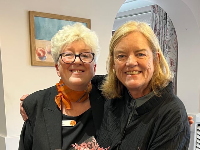 Sue Watson MBE, Home Manager at Pytchley Court Care Home with Louise Casey, Baroness Casey of Blackstock at Pytchley Court Care Home