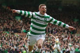 Gary Hooper celebrates scoring a goal for Celtic. The striker has now joined Kettering Town