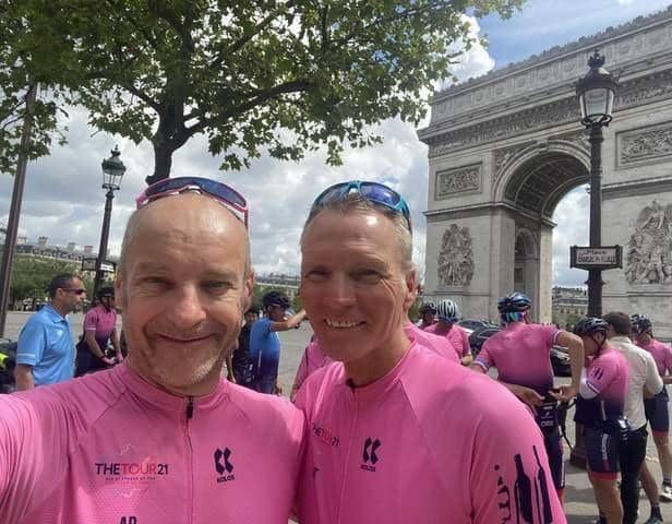 Andy Parker and Geoff Thomas at the Arc de Triomphe in Paris last year