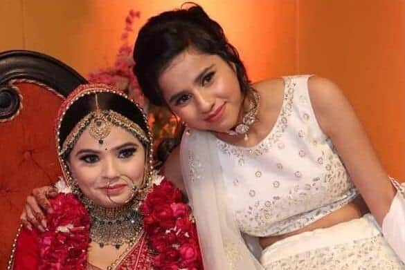 Happy times: Sonia Dabas and murdered sister Harshita Brella who was killed after moving to Corby with her husband Pankaj Lamba/Sonia Dabas