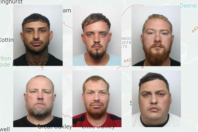 The Corby conspirators - pictured from top left are Arron Vidler, Conor Sherwood, Darryl Marshall (from bottom left) Gilbert Stirling, David Madden, Stephen Davidson.