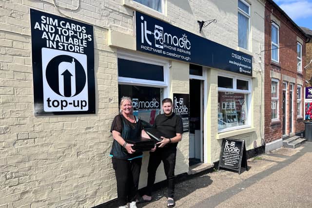 Pictured: Johanne Taylor (HR Assistant & Employee Board Member at TC Group) with Jonathan Babb, owner of IT Magic in Rothwell
