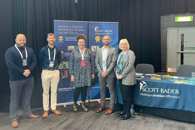 Meet the Scott Bader team – from left to right is Sam, David, Chloe, Ben and Hayley. They see the cost of living crisis as needing a collaborative approach and saw supporting the Poverty Hurts appeal with a £10,000 pledge as a way to tackle it on a much wider scale.
