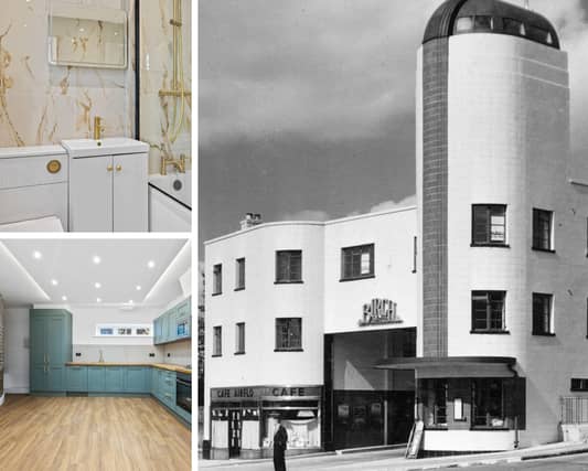 The former Birch Bros bus depot in Rushden (right) and the transformation which has taken place to turn it into housing (left top and bottom)