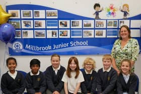 Headteacher and proud pupils at Millbrook Junior School