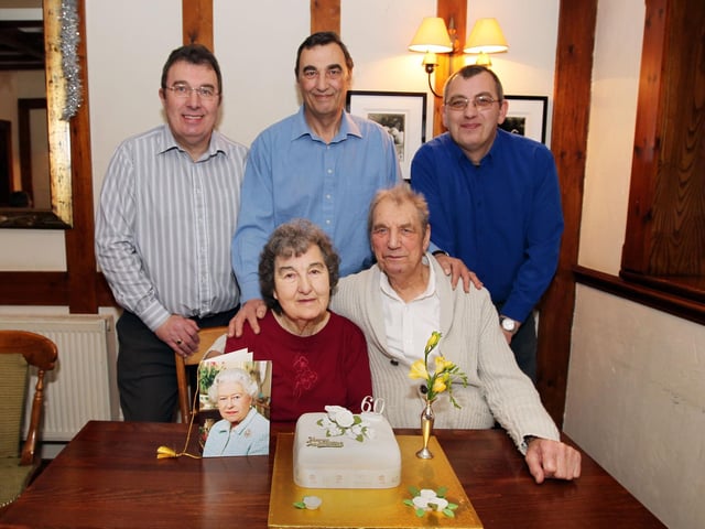 Daphne Stone and Dennis Stone's 60th wedding anniversary with their sons Kevin Stone, Danny Stone and Russell Stone.