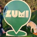Creator of zumi, Hannah Shepherd, with Loula the rescue dog/ zumi