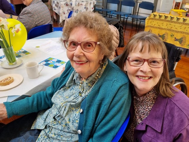 l-r Megan Graham and daughter Yvonne Adams both attended the school. Mrs Graham remembered the bomb that hit the school in October 1940. She remembers the school's dentist chair hanging on the edge of the blast-damaged wall. Yvonne remembers learning to swim with an American teacher called Miss Phillips.