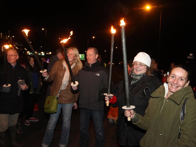 Corby Bonfire Night celebrations at the Boating Lake - torchlight parade November 2013