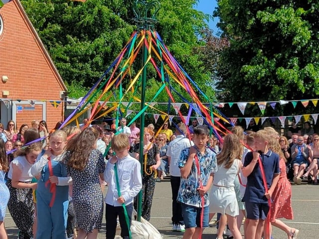 Maypole dancing at Gretton Primary Academy