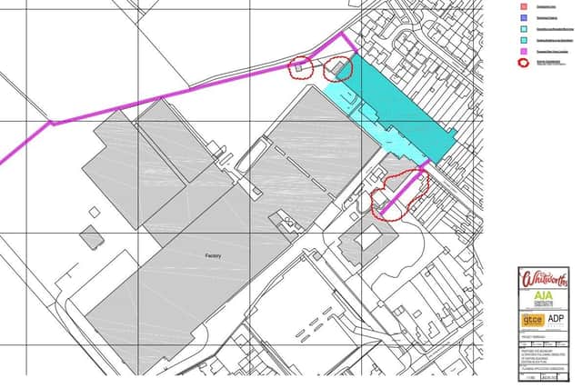 The plans, which were approved in February 2021, highlight the scope of the works, with the area in blue in the process of being demolished
